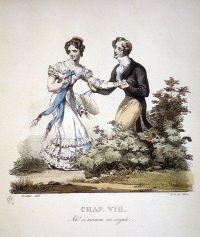 Szene höfischer Liebe zwischen zwei jungen Männern. ca. 1820 von Unknown artist