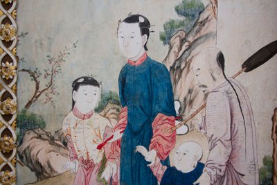 Szenen des Alltagslebens in China, Detail der chinesischen Tapete, chinesisches Kabinett, Jagdresidenz, von Filippo Juvarra (1678-1736), Stupinigi, Piemont, Italien von Unknown artist