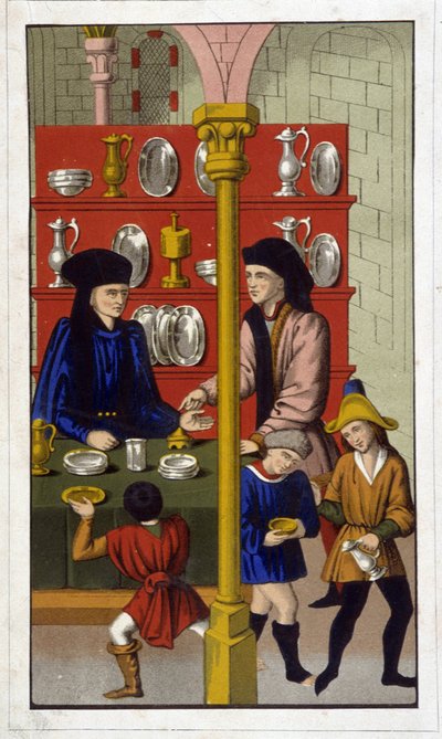 Goldschmiedewerkstatt im 15. Jahrhundert - Reproduktion des 19. Jahrhunderts nach einem alten Dokument von Unknown artist