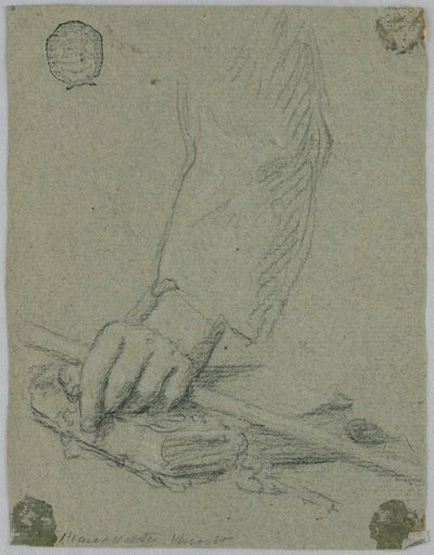 Studie: die linke Hand eines jungen Mannes, der einen Stock hält und auf einem Buch ruht von Unknown artist