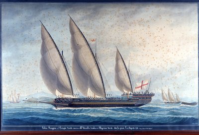 Die genuesischen Galeeren Raggia und San Giorgio verfolgen den algerischen Chebec Uccello. 11. August 1788. Gemälde von Unknown artist