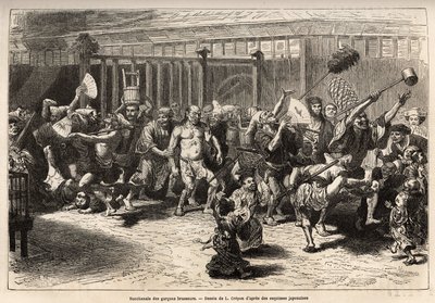 Die Bacchanal der Brauer, an Silvester, nach Erhalt ihres Gehalts und Festen, marschieren sie in einer fröhlichen und lauten Prozession in Edo (heutiges Tokio), ausgestattet mit einem riesigen Sake-Fass und einem langen Staubwedel, um die Decken zu schiebe von Unknown artist