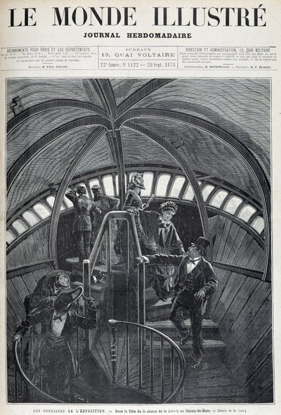 Der Besuch des Inneren des Kopfes der Freiheitsstatue auf der Weltausstellung - aus „The Illustrated World“ vom 28.09.1878 von Unknown artist