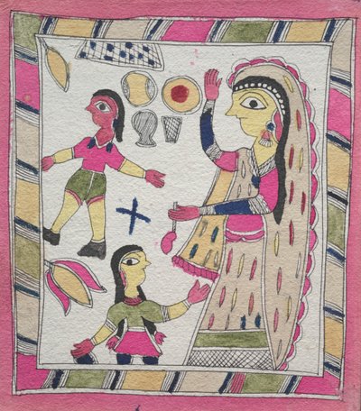 Drei Figuren: Frau mit zwei Kindern, die Ball spielen von Unknown artist