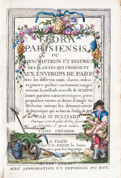 Titelseite des 1. Bandes, Flora Parisiensis oder Beschreibungen und Abbildungen der Pflanzen, die um Paris wachsen von Unknown artist