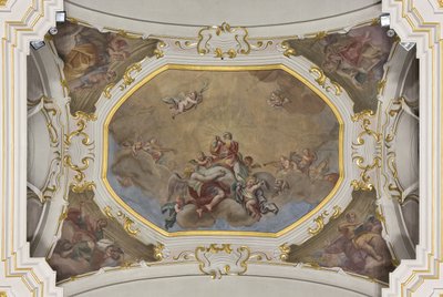 Dreifaltigkeit und Heiliger Stephan in Herrlichkeit mit den vier Evangelisten von Unknown artist