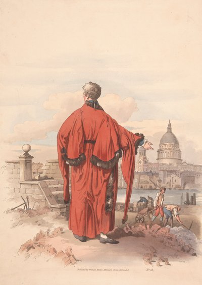 Blick auf St. Pauls über den Fluss mit gekleideter Figur im Vordergrund von Unknown artist