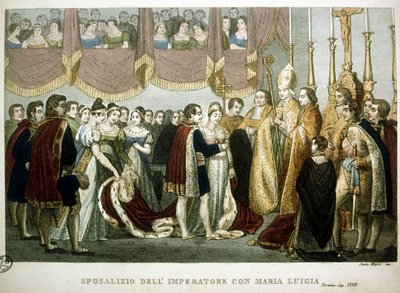 Hochzeitszeremonie zwischen Napoleon I. und Marie-Louise von Habsburg in der Augustinerkirche in Wien, 2. April von Unknown artist