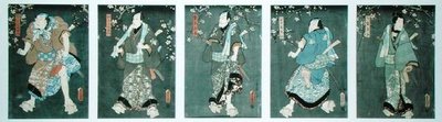 Fünf Charaktere aus einem Stück von Toyokuni (Pentatych) von Utagawa Kunisada