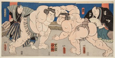 Sumo-Kampf der Ringer Koyanagi und Kuroiwa von Utagawa Kunisada