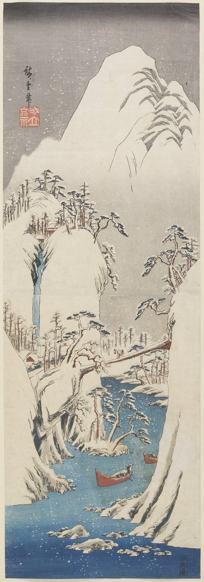 (Kiso-Schlucht im Schnee), ca. 1840-1842 von Utagawa Hiroshige