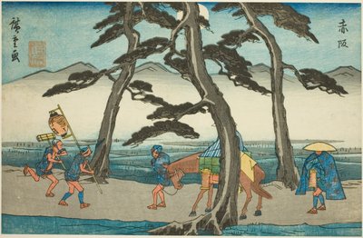 Akasaka, aus der Serie "Dreiundfünfzig Stationen des Tokaido (Tokaido gojusan tsugi no uchi)", auch bekannt als Gyosho Tokaido von Utagawa Hiroshige