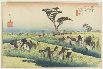 April-Pferdemarkt, Chiryu_, ca. 1833 von Utagawa Hiroshige