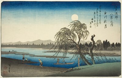 Herbstmond über dem Tama-Fluss (Tamagawa no shugetsu), aus der Serie "Acht Ansichten in der Umgebung von Edo (Edo kinko hakkei no uchi)" von Utagawa Hiroshige