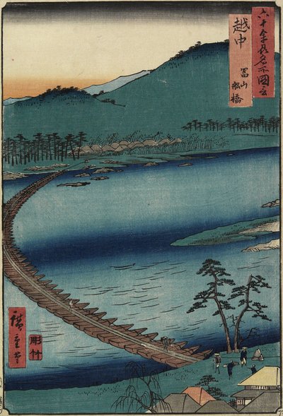 Bootsbrücke in Toyama, Provinz Etchu, September 1853 von Utagawa Hiroshige