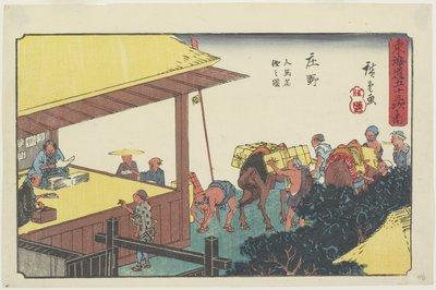 Wechsel der Träger und Pferde in Sho_no, 1841-1842 von Utagawa Hiroshige