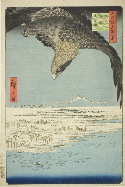 Fukagawa Susaki und Jumantsubo (Fukagawa Susaki Jumantsubo), aus der Serie "Hundert berühmte Ansichten von Edo (Meisho Edo hyakkei)" von Utagawa Hiroshige