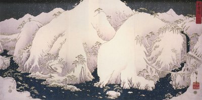 Ein Fluss zwischen schneebedeckten Bergen von Utagawa Hiroshige