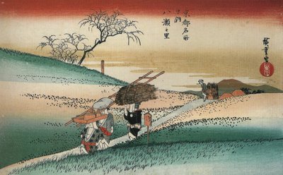 Frauen auf einem Weg durch die Felder von Utagawa Hiroshige
