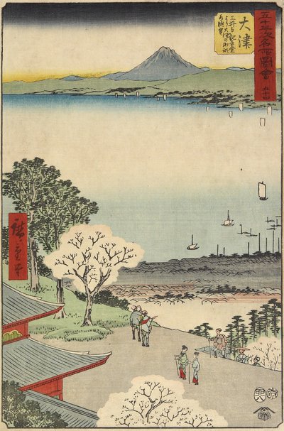 Nr. 54 Stadtansicht von Otsu, gesehen vom Mii-Tempel, Otsu, Juli 1855 von Utagawa Hiroshige