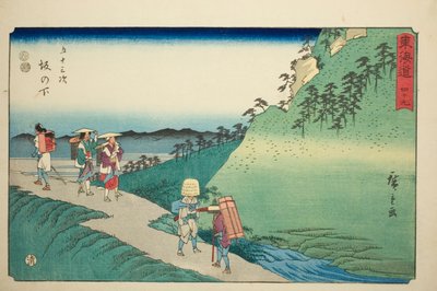 Sakanoshita—Nr. 49, aus der Serie "Dreiundfünfzig Stationen des Tokaido (Tokaido gojusan tsugi)", auch bekannt als der Reisho Tokaido von Utagawa Hiroshige