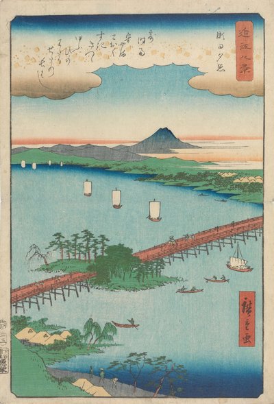 Sonnenuntergangsglühen bei Seta von Utagawa Hiroshige