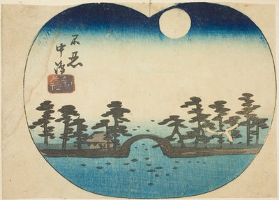 Der Benten-Schrein auf der inneren Insel des Shinobazu-Teichs, Abschnitt eines Blattes aus der Serie "Ausschnitte berühmter Orte in Edo" von Utagawa Hiroshige