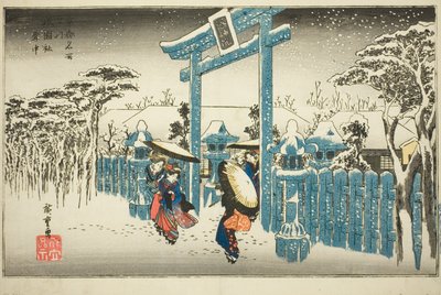 Der Gion-Schrein im Schnee (Gionsha setchu), aus der Serie Berühmte Orte in Kyoto (Kyoto meisho no uchi) von Utagawa Hiroshige