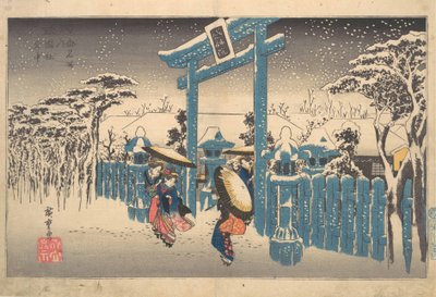 Der Gion-Schrein im Schnee, aus der Serie Berühmte Ansichten von Kyoto von Utagawa Hiroshige