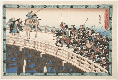 Der nächtliche Angriff, vierte Episode (eigentlich fünfte): Der Rückzug über die Ryōgoku-Brücke von Utagawa Hiroshige