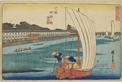 "Sandbank bei Ōhashi" aus der Serie "Herausragende Ansichten von Edo" von Utagawa Hiroshige