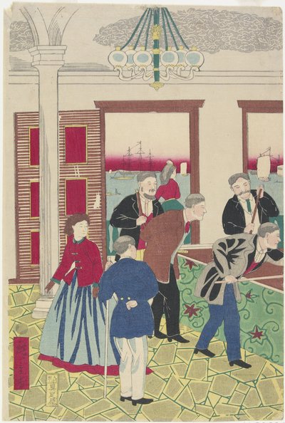 Ausländer beim Billardspiel, Ende des 19. Jahrhunderts von Utagawa Hiroshige III