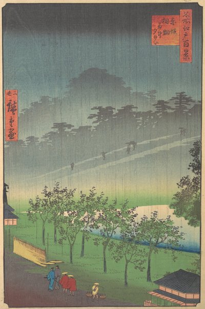Abendansicht von Kiribata im Regen in Akasaka, 1859 von Utagawa Hiroshige II