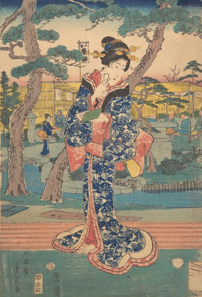 Junges Mädchen im Teehaus in Iriya von Utagawa Hiroshige II