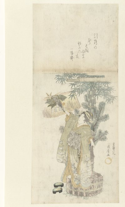 Junge Frau spielt Federball von Utagawa Kunihiro