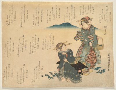 Zwei Frauen sammeln die sieben traditionellen Kräuter für das neue Jahr von Utagawa Kunisada