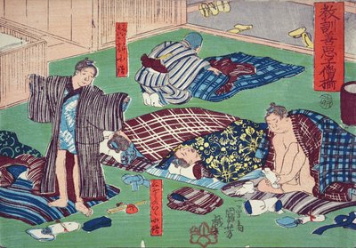 Moralische Lehre für Ladenjungen, gute und schlechte Verhaltensbeispiele gebend, 1857 von Utagawa Kuniyoshi