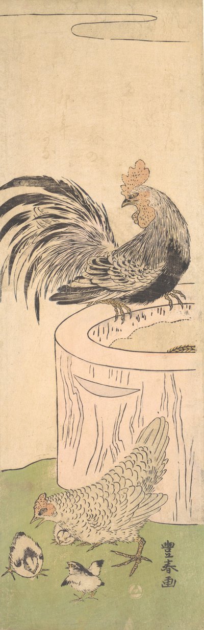 Hahn, Henne und Küken, ca. 1770 von Utagawa Toyoharu
