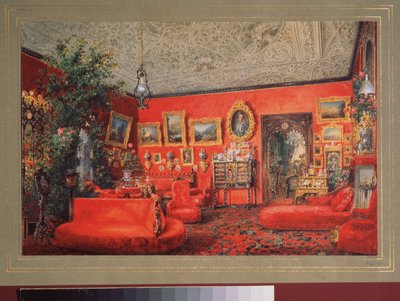 Das rote Wohnzimmer im Jussupow-Palast in Sankt Petersburg von Vasili Semenovich Sadovnikov