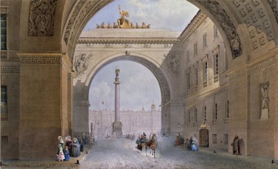Der Bogen des Generalstabsgebäudes in Sankt Petersburg. Werk von Vasily Semyonovich Sadovnikov (1800-1879), Aquarell auf Papier, um 1830. Russische Kunst des 19. Jahrhunderts. Staatliche Eremitage, Sankt Petersburg von Vasili Semenovich Sadovnikov