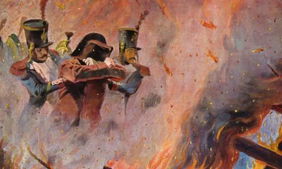 Soldaten führen Napoleon Bonaparte durch das Feuer in Moskau von Vasili Vasilievich Vereshchagin