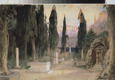 Bühnenbildentwurf für die Oper Orpheus und Eurydike von C. W. Gluck von Vasilij Dmitrievich Polenov