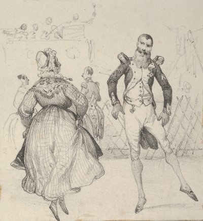 Ein Soldat und eine Frau tanzen, Mitte 19. Jahrhundert von Victor Adam