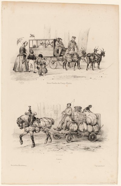 Omnibuskutsche auf den Champs-Élysées, ca. 1841-44 von Victor Adam