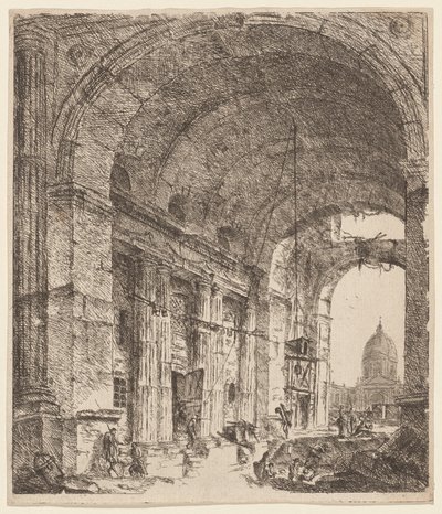 Eine zerstörte Gewölbe mit Blick auf den Petersdom von Victor Louis