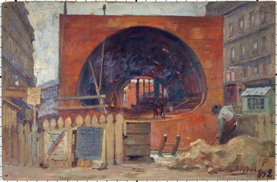 Die Arbeiten der Métropolitain am Place Saint-Michel im Jahr 1906, im November 1906 von Victor Marec