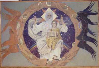 Heilige Dreifaltigkeit, Vorbereitende Skizze für die Alexander-Newski-Kathedrale in Warschau, 1907 von Victor Mikhailovich Vasnetsov
