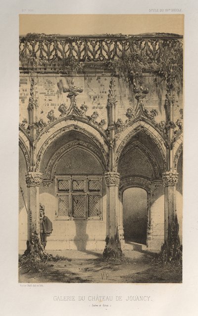 Architektur Pittoresque oder Denkmäler des 15. und 16. Jahrhunderts: Schlösser Frankreichs des 15. und 16. Jahrhunderts: Pl. 41, Galerie des Schlosses von Jouancy (Saône-et-Loire) von Victor Petit