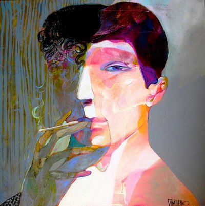 Lebendiges rauchendes Porträt von Victor Tkachenko