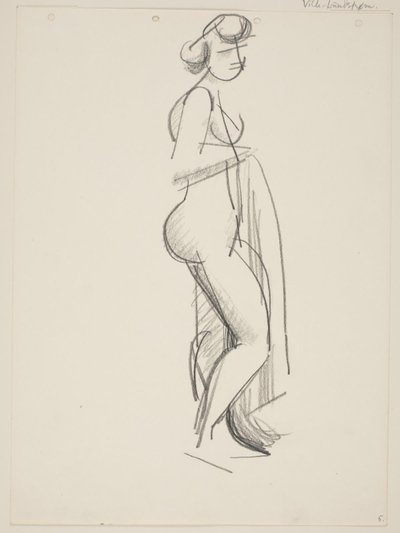 Stehende nackte Frau, Profil nach rechts, Draperie in der Hand von Vilhelm Lundstrøm